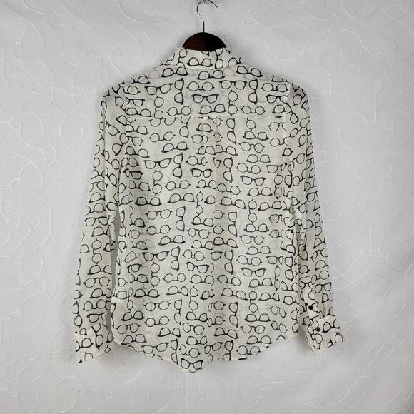 Eyeglasses Print Blouse Womens Small White Black Optical Glasses Spectacles - Picture 4 of 9